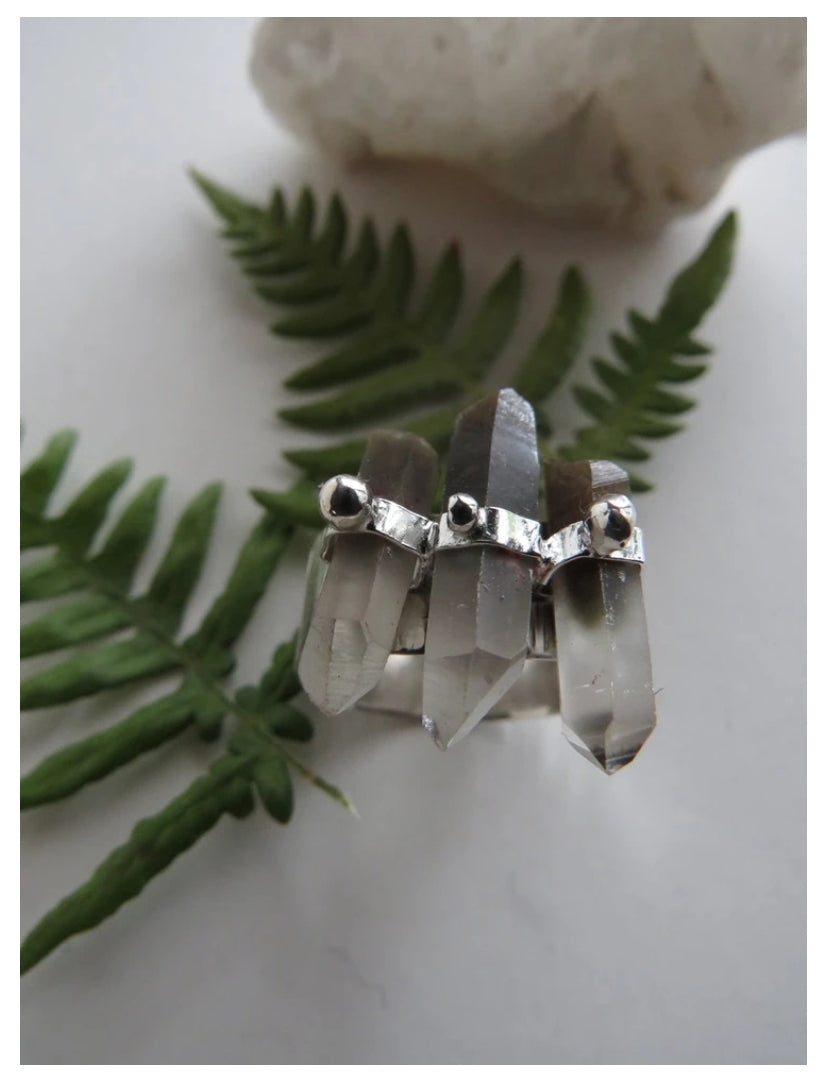 Wandering Moth handcrafted sterling silver ring phantom quartz.  