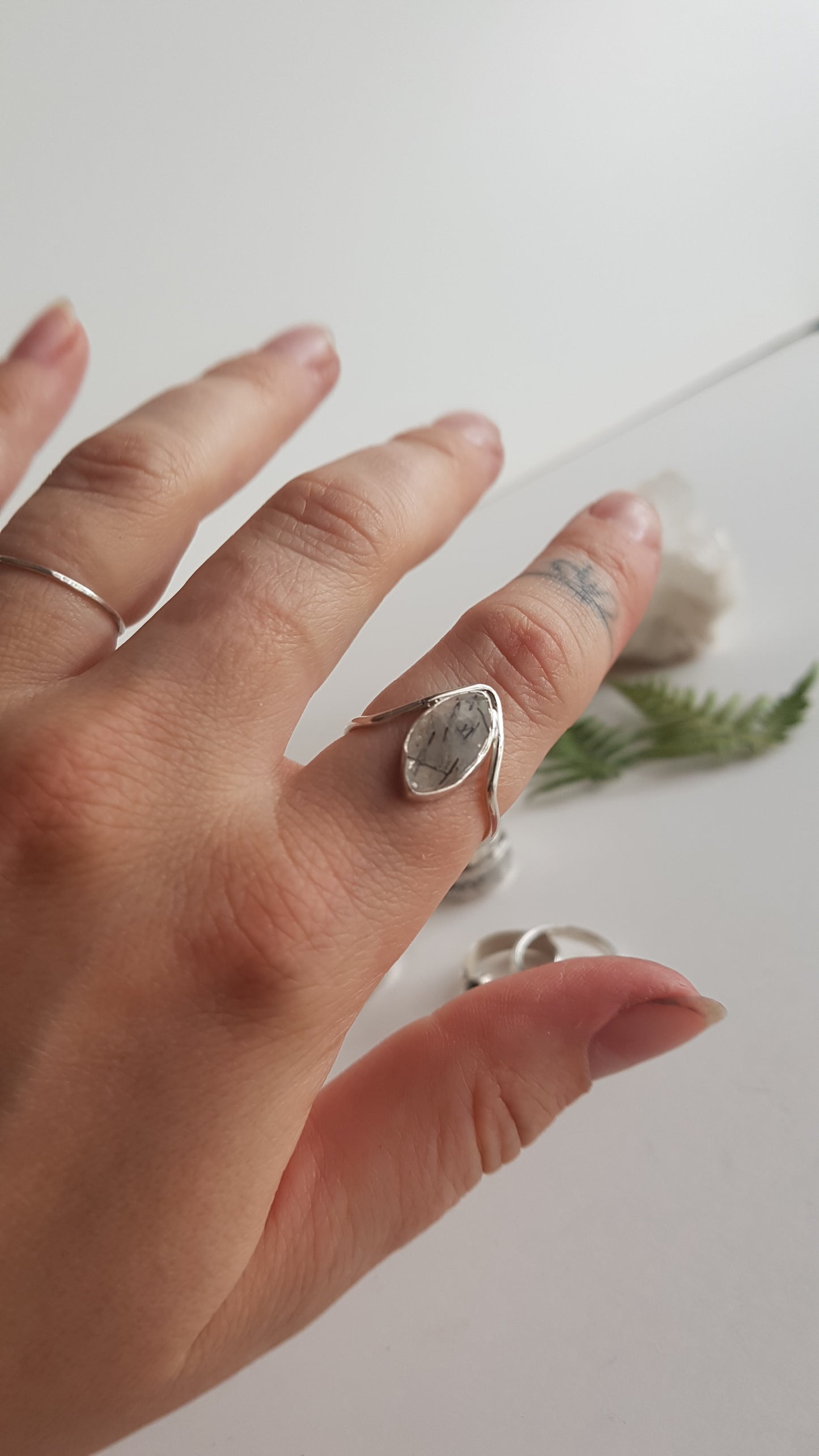 Marquise cut Tourmilated Quartz Sterling Silver Ring