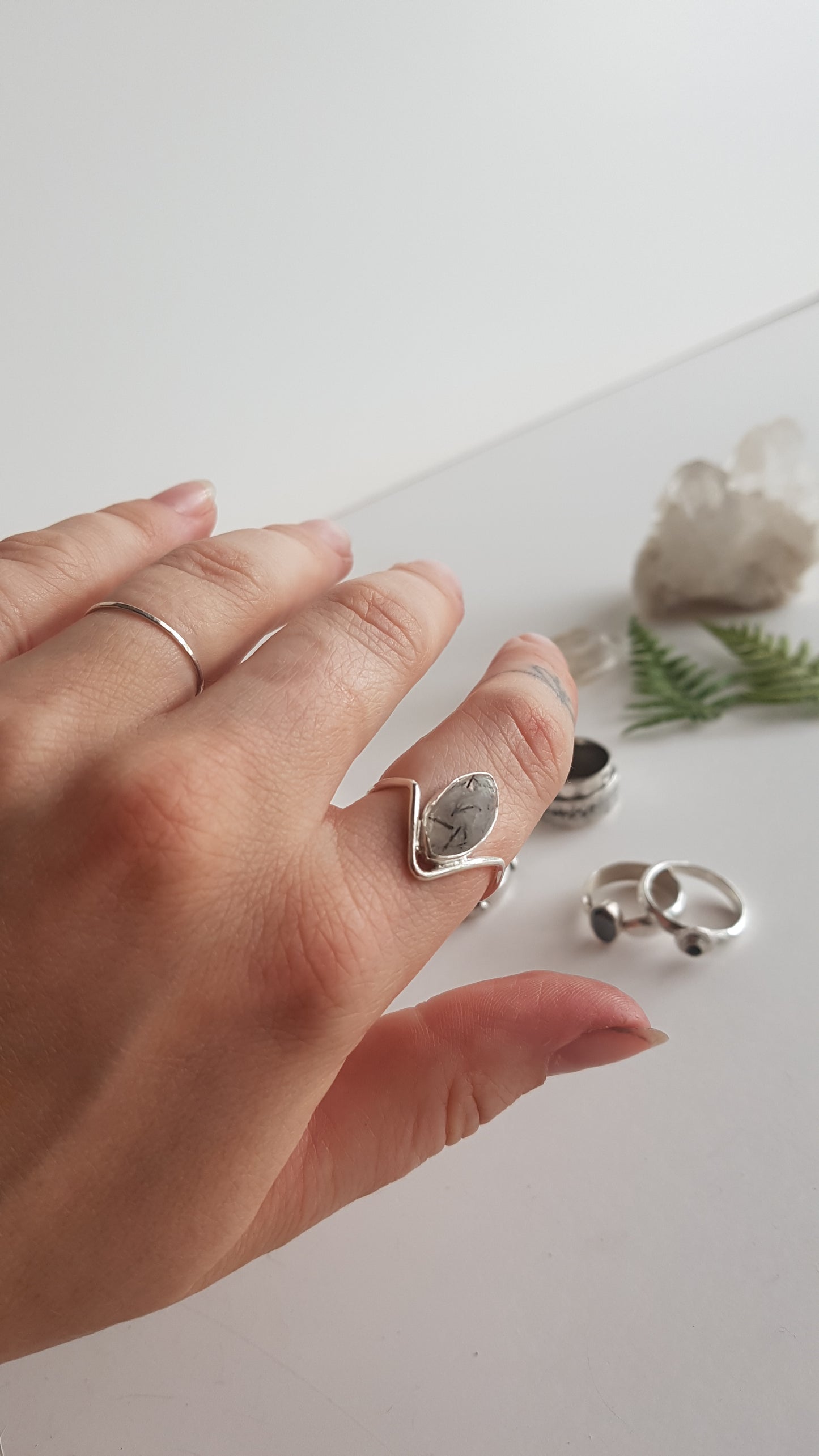 Marquise cut Tourmilated Quartz Sterling Silver Ring