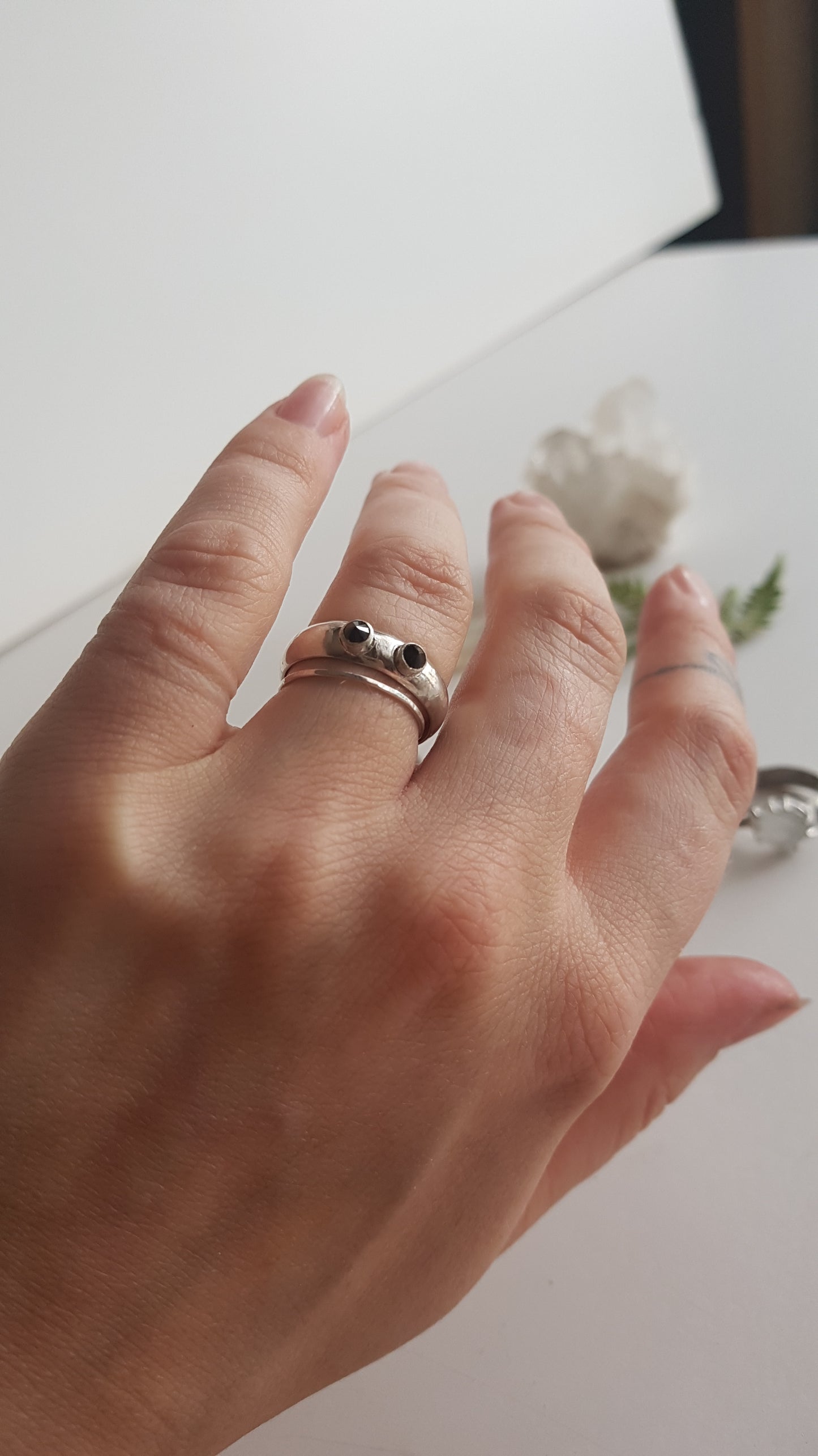 Black Spinel Sterling Silver Band Ring