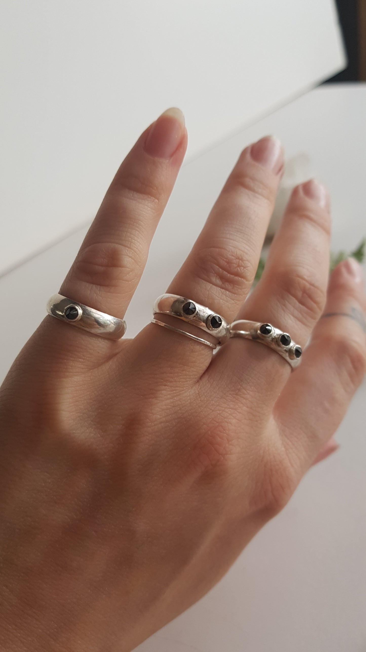 Black Spinel Sterling Silver Band Ring