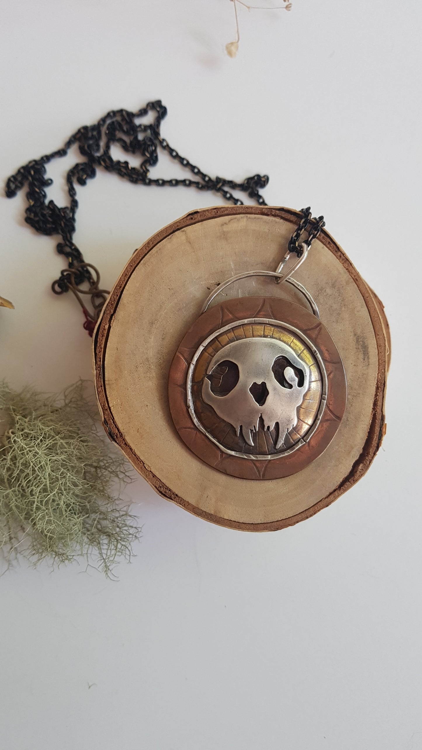 Cat Skull Mixed Metal Amulet Necklace