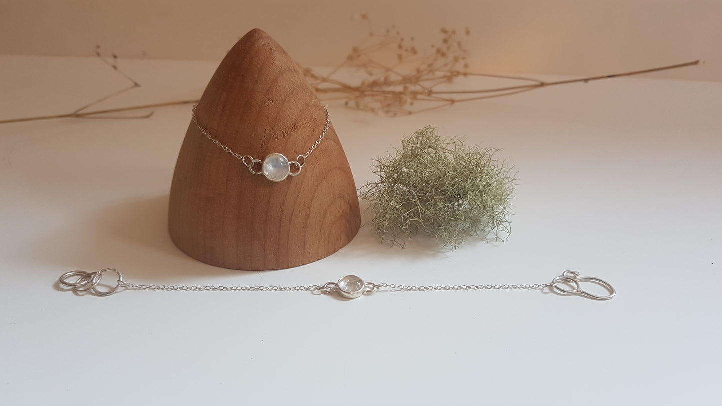 Round Rainbow Moonstone Sterling Silver Bracelet