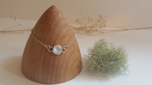 Round Rainbow Moonstone Sterling Silver Bracelet