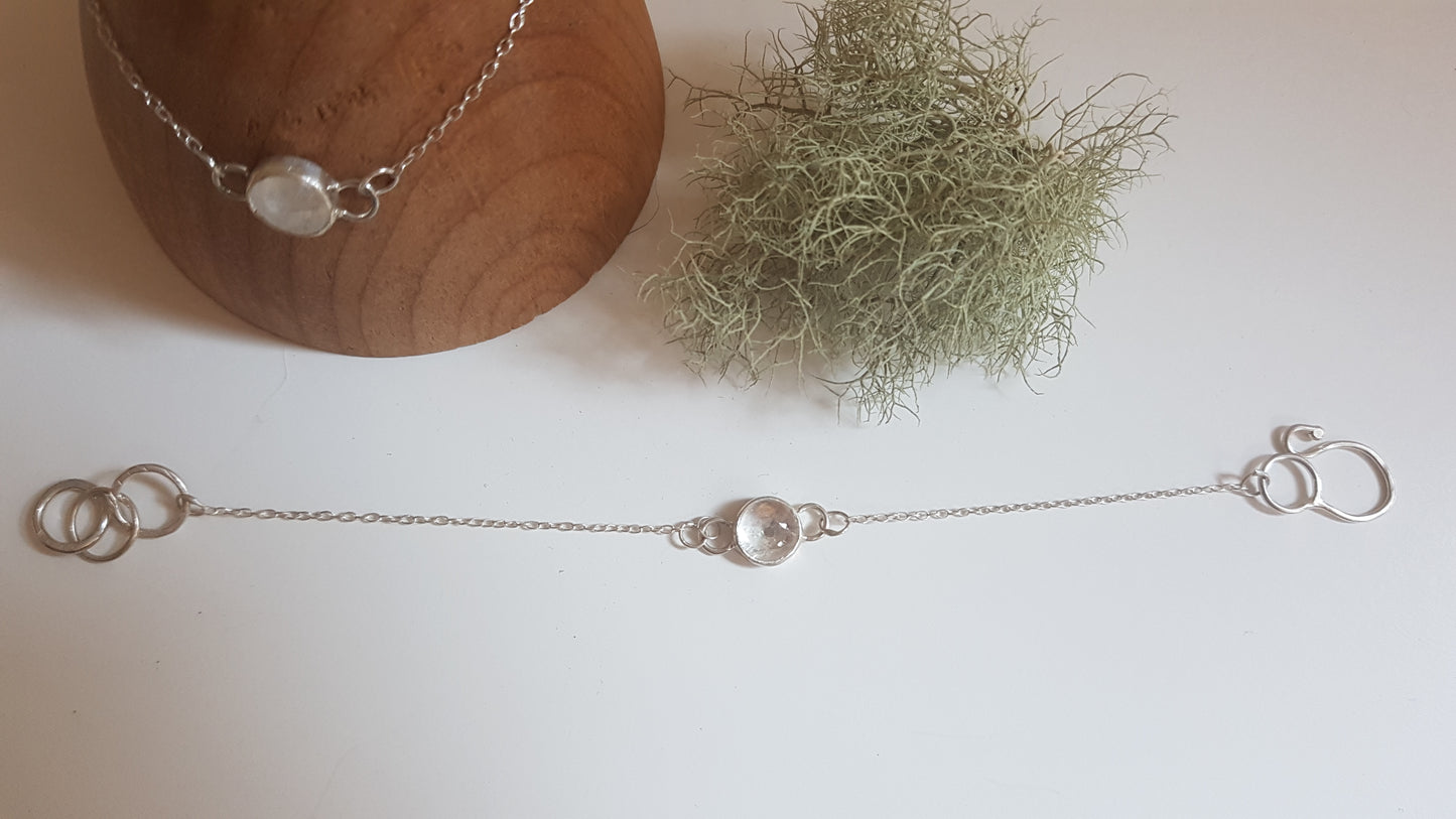 Round Rainbow Moonstone Sterling Silver Bracelet