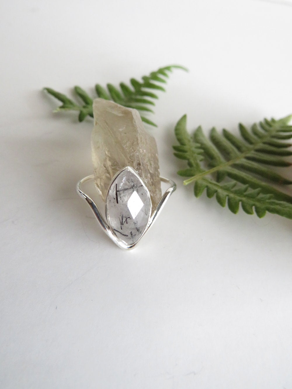 Marquise cut Tourmilated Quartz Sterling Silver Ring