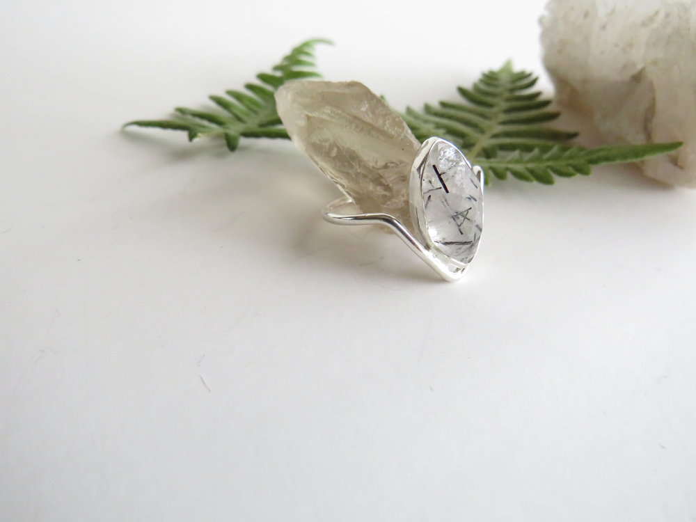 Marquise cut Tourmilated Quartz Sterling Silver Ring