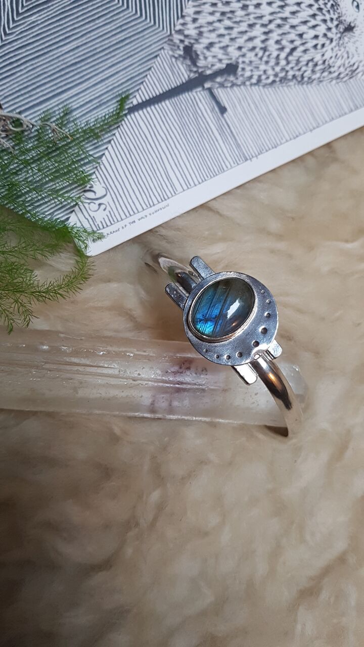 Oval Labradorite Sterling Silver Bangle