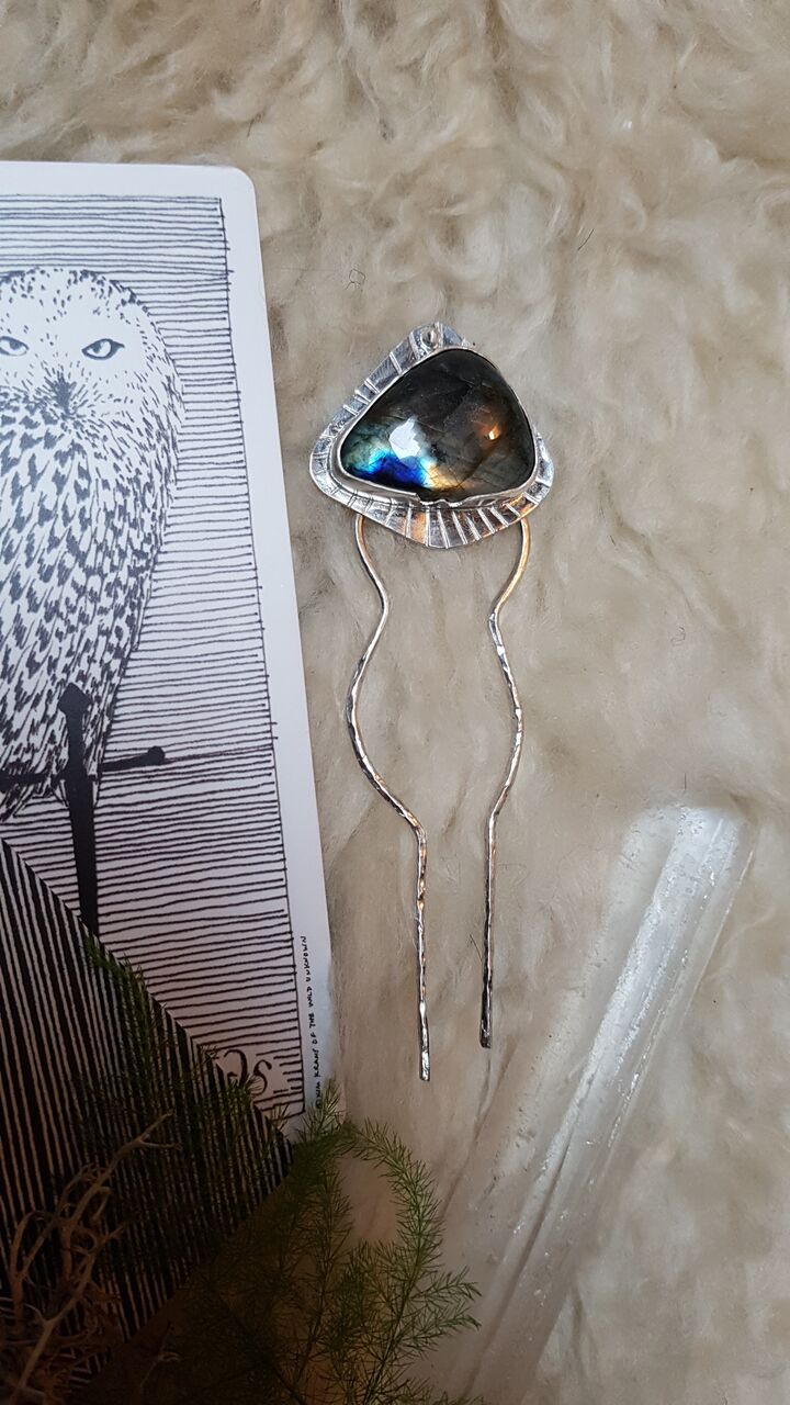 Labradorite Sterling Silver Hair Fork