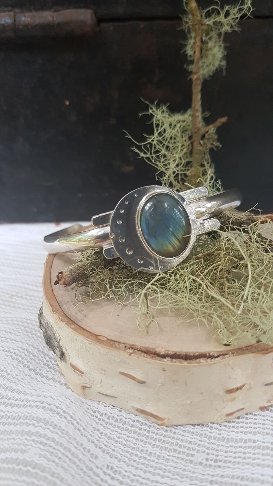 Oval Labradorite Sterling Silver Bangle