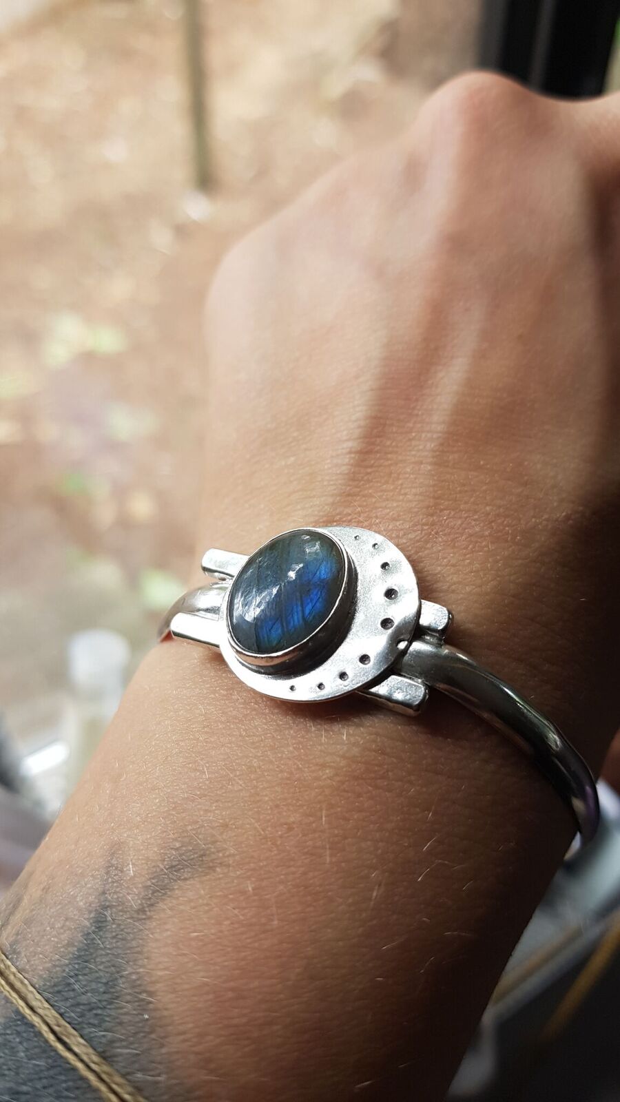 Oval Labradorite Sterling Silver Bangle