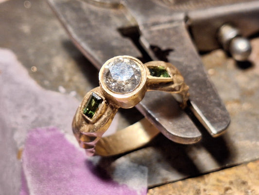 Final project of engagement ring inspired by the wide open prairies, a farm full of love and lifetimes of joyful life.  Handcrafted by artist Court B for Wandering Moth Jewelry