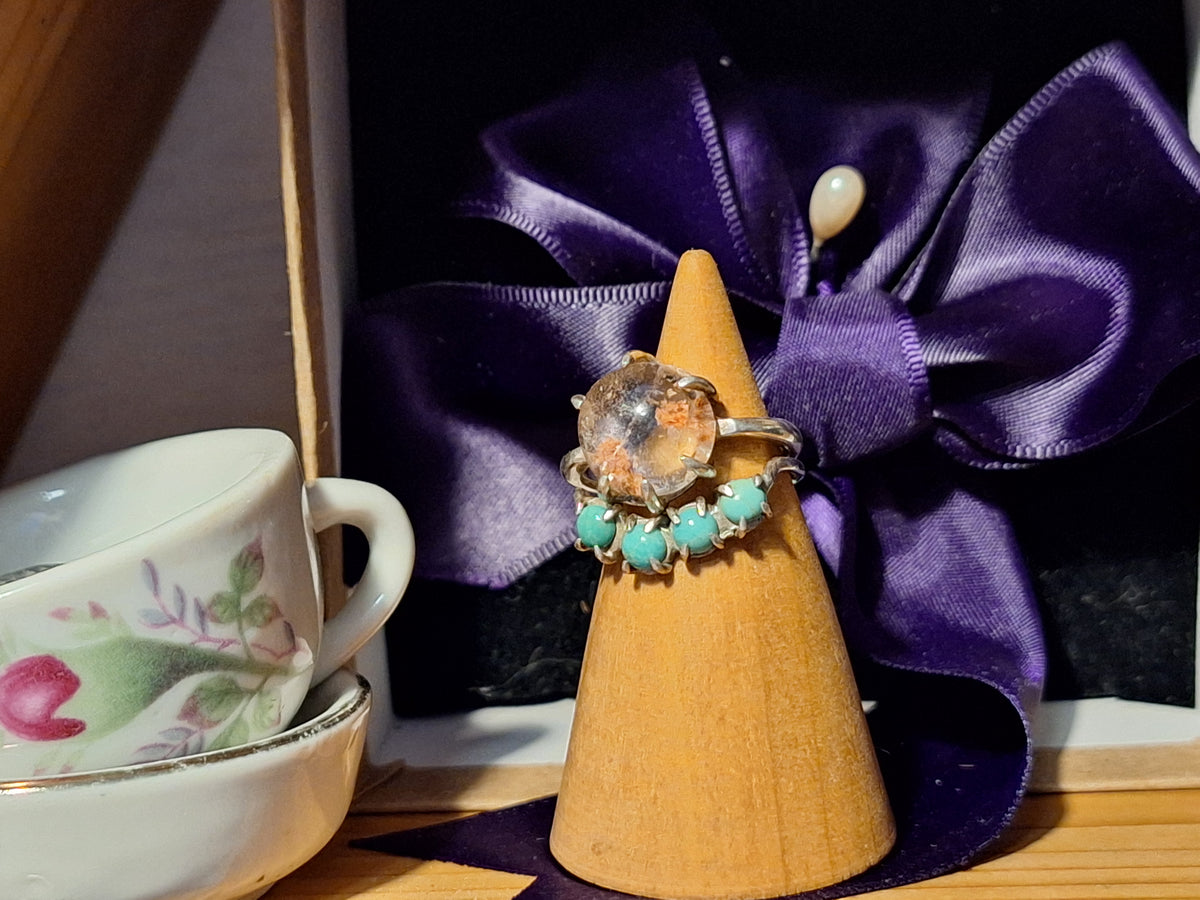 Turquoise and Lodolite ring set