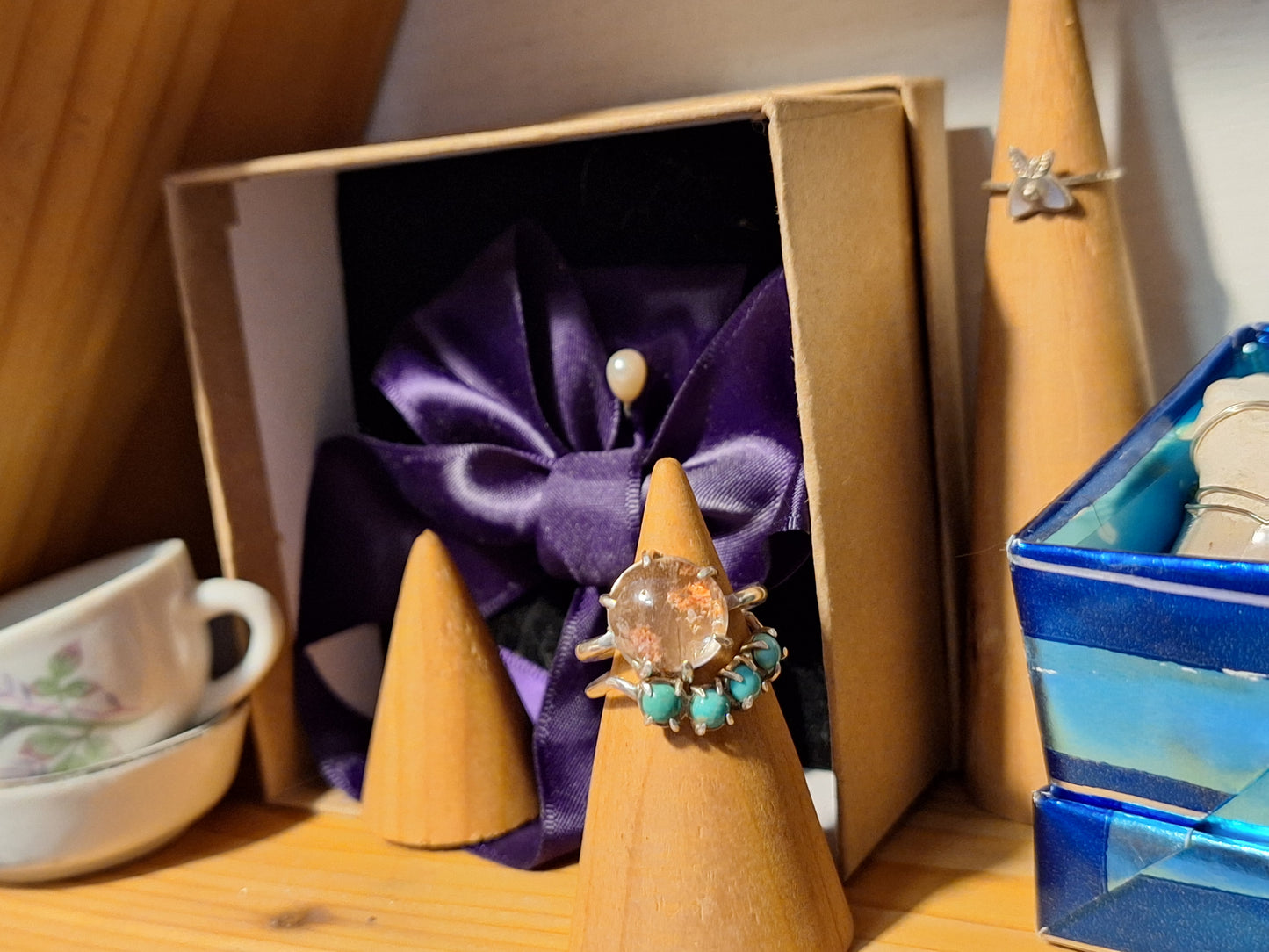 Lodolite and Turquoise Ring Set
