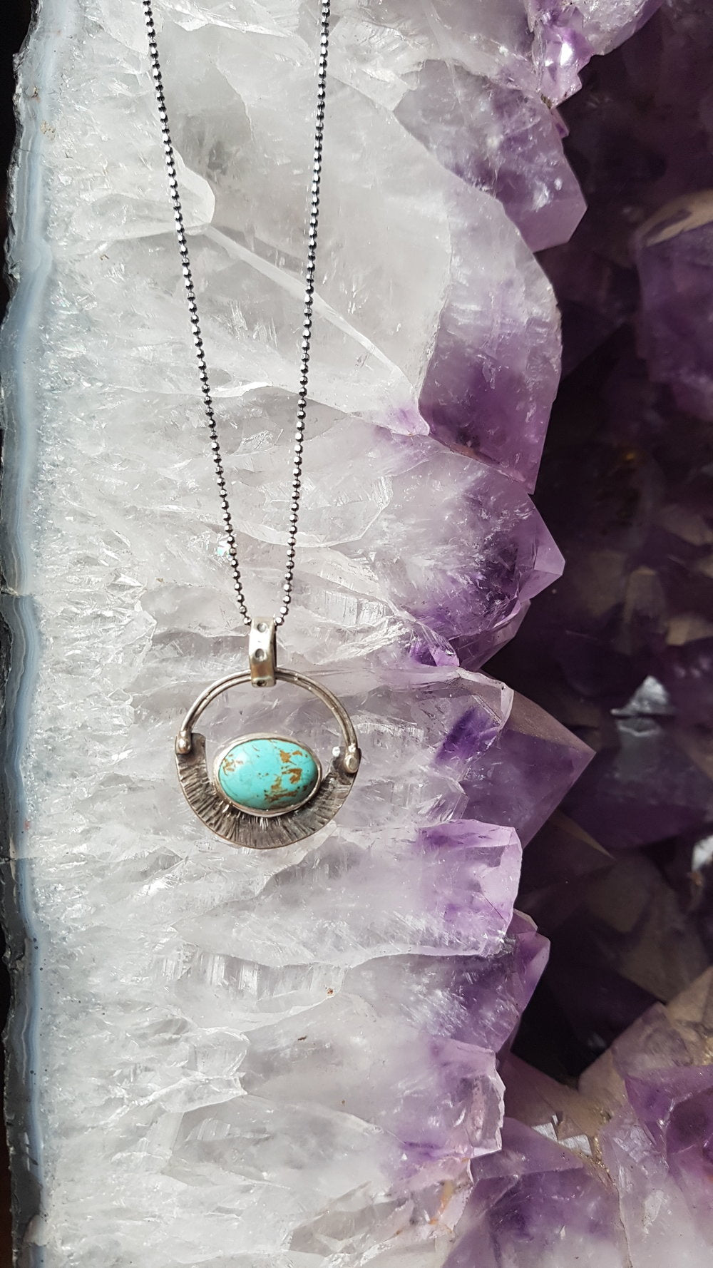 Turquoise and Sterling Silver Pendant Necklace