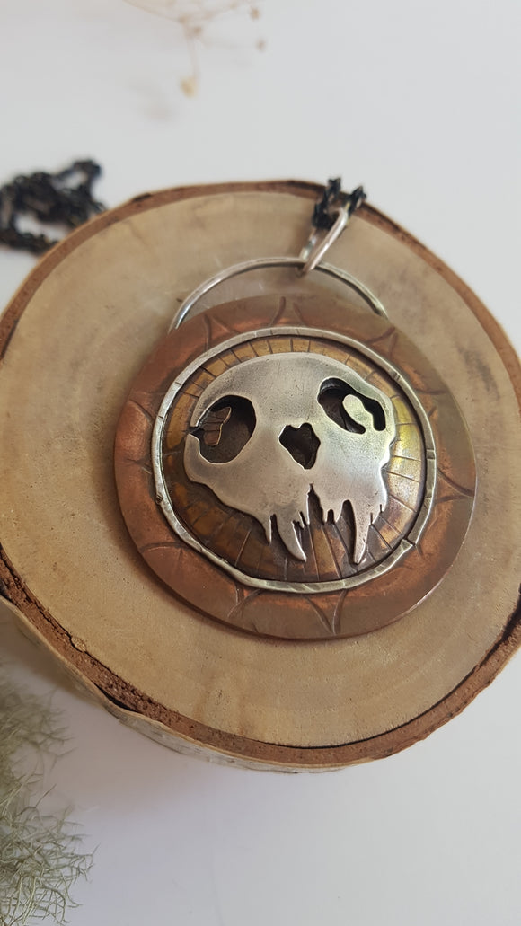 Cat Skull Mixed Metal Amulet Necklace