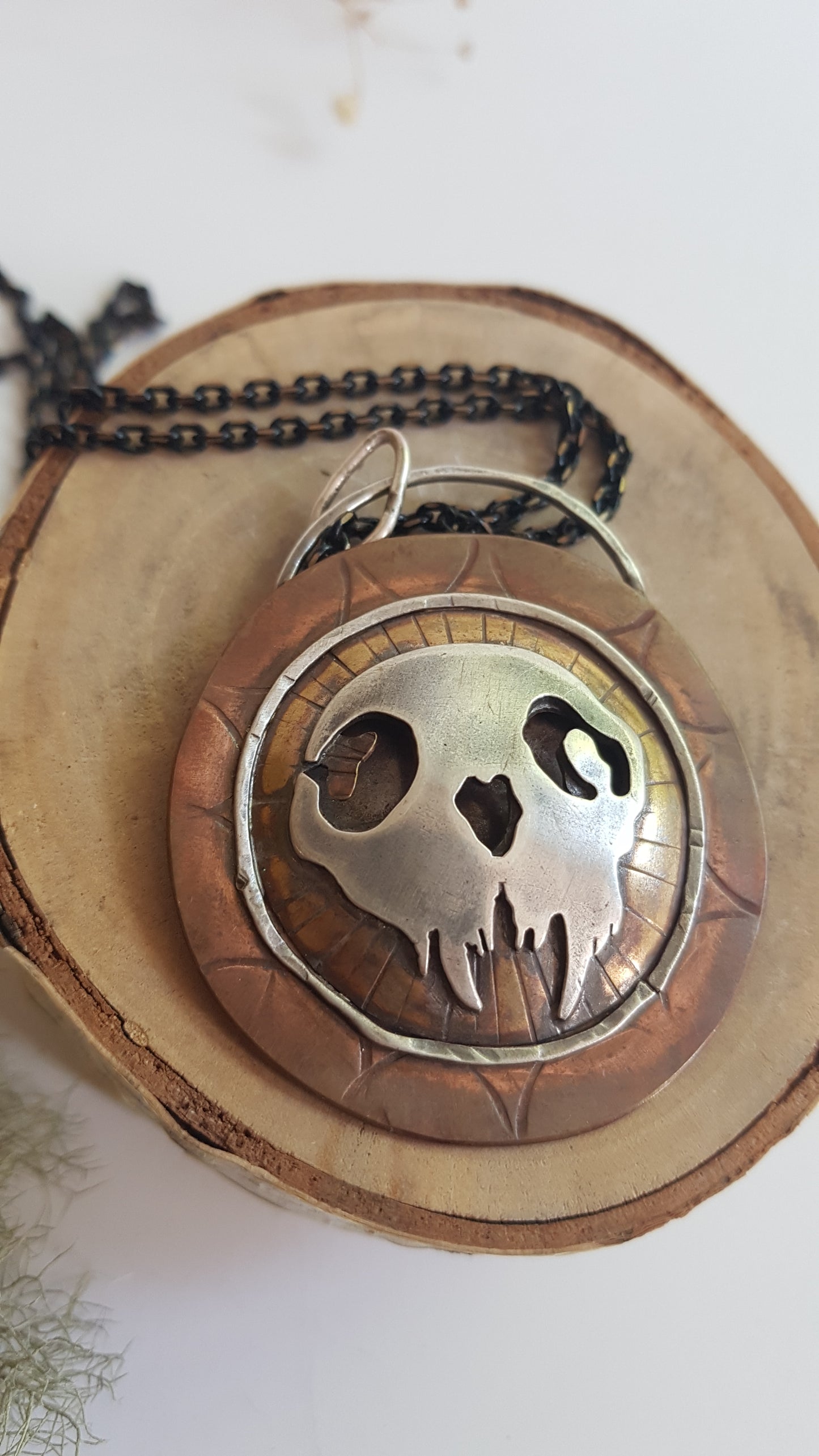 Cat Skull Mixed Metal Amulet Necklace