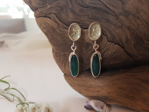 Green Agate and Lichen stud Earrings